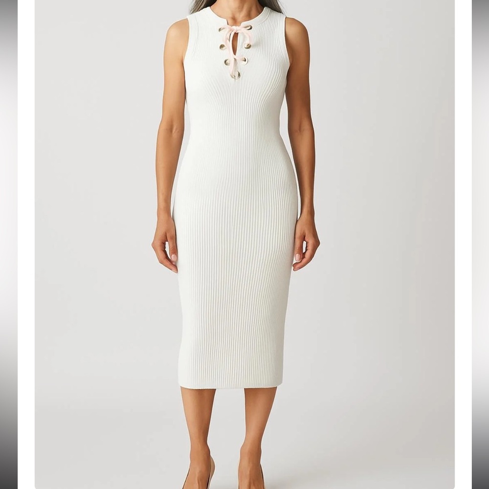 Ribbed cream knit Sleeveless Dress